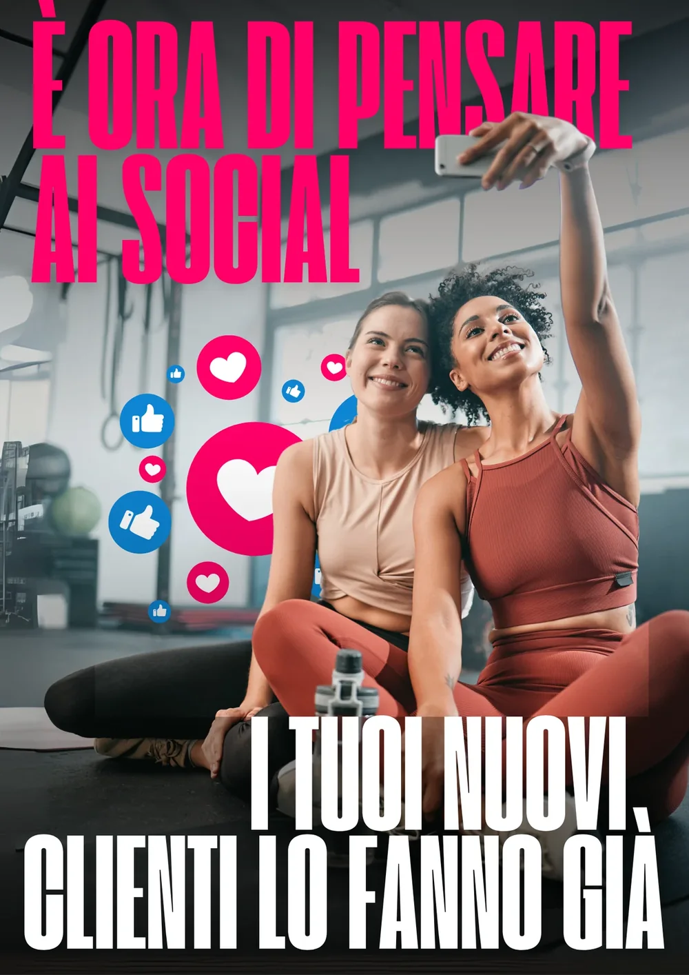 Post social con due persone in un momento di energia e movimento