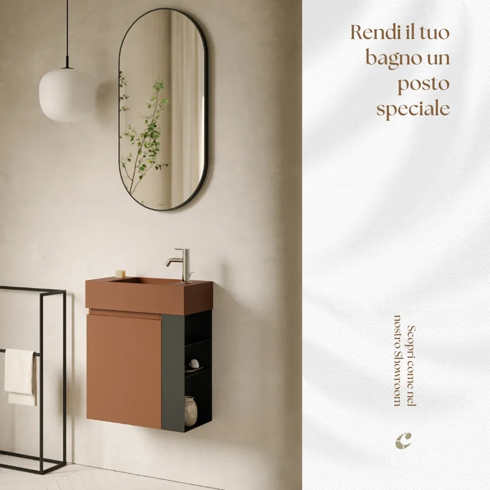 Post social con specchio e arredo bagno